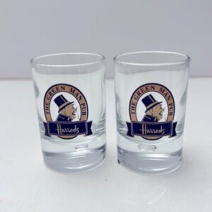 Pair of Harrods The Green Man Pub Shot Glasses London